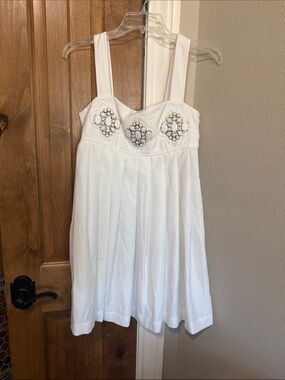 White Embellished Mini Dress - Sleeveless Sundress